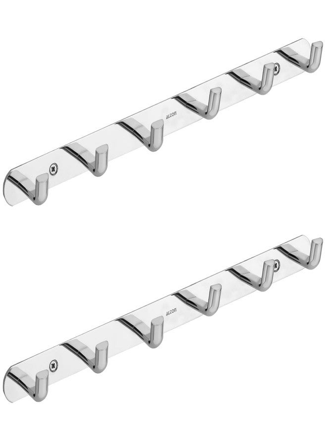 ALTON ALD965, Stainless Steel, 6-Pin Wall Hooks for Hanging Cloth and Towel Hangers for Wall Hooks, Door Hangers, Hook Rail, Silver, Pack of 2 - Image 1